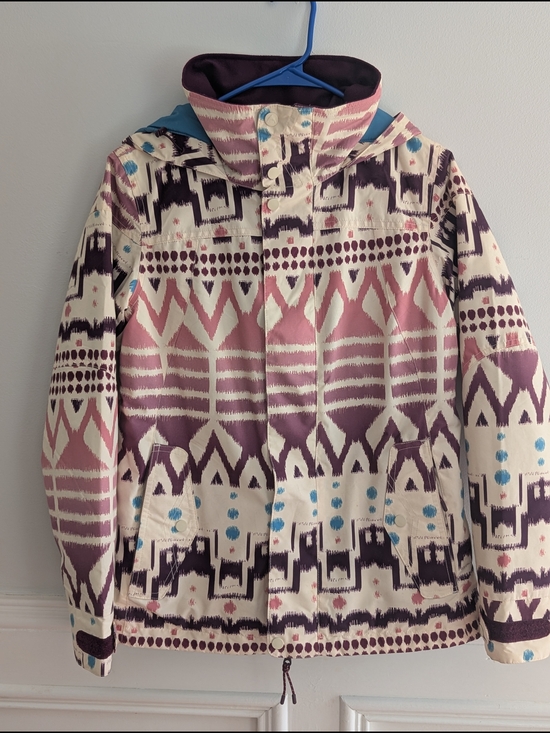 Burton Jackets & Blazers - Burton Cream, Mauve & Teal Patterned Hooded Ski Jacket
